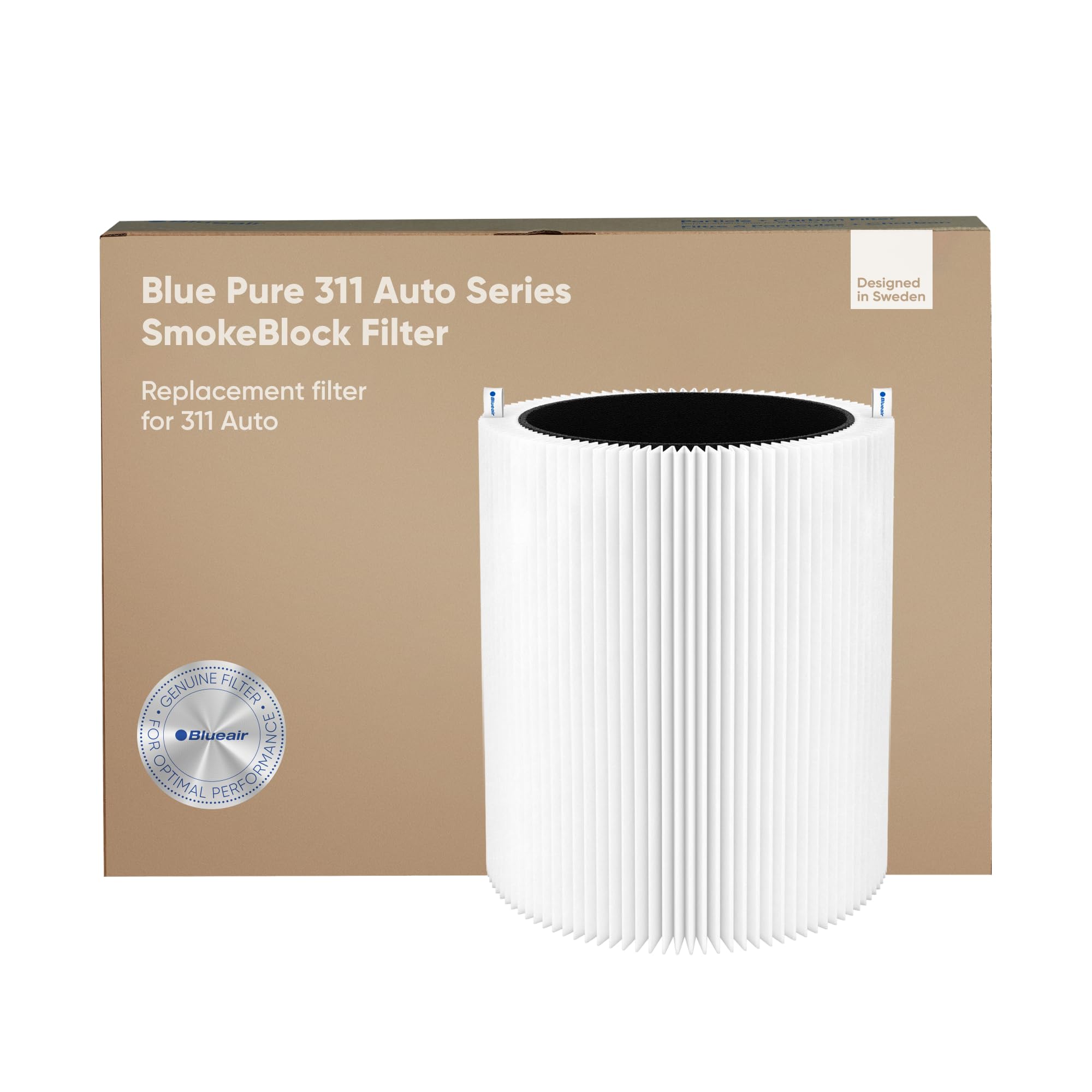 Blueair Blue Pure 311 Auto Smokeblock Genuine Replacement Filter, Extra Carbon Captures 99.99% Of Wildfire Smoke, Fits Blue Pure